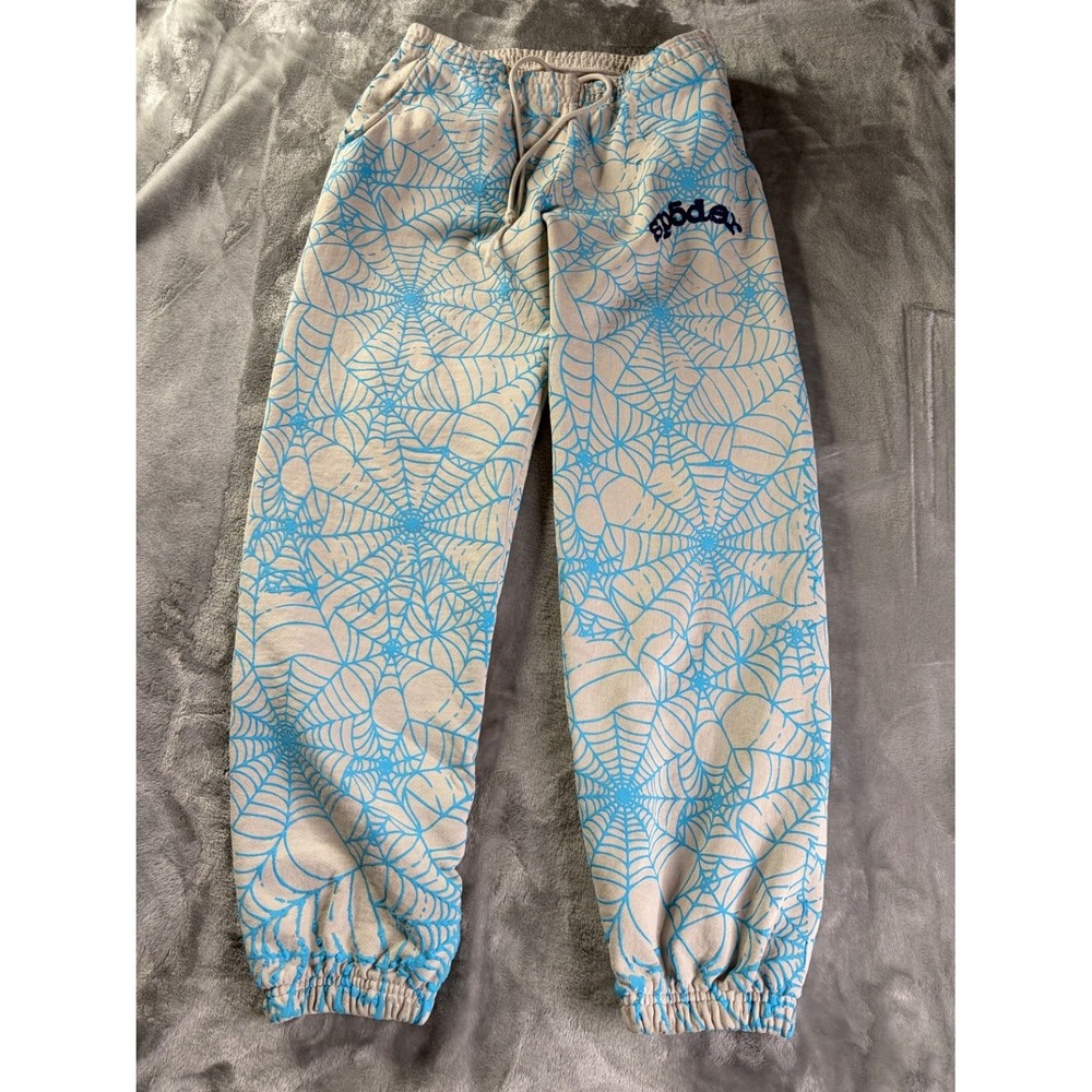Sp5der Spider Web Print Sweatpants Mens S Beige Pants
